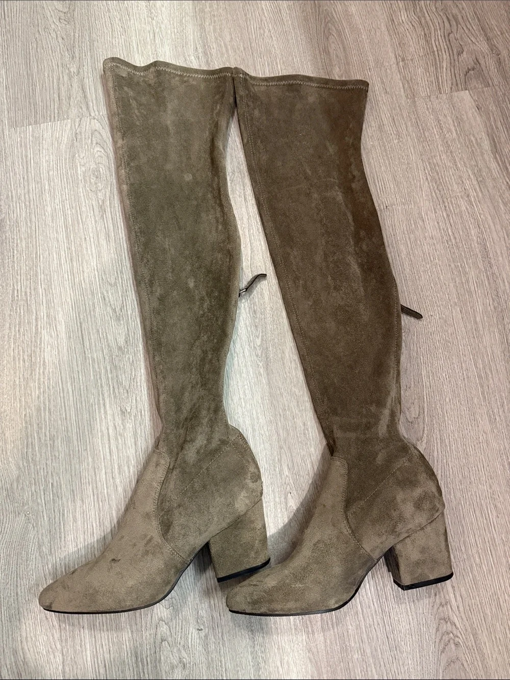 Over-the-Knee Suede Block Heel Boots - Taupe
